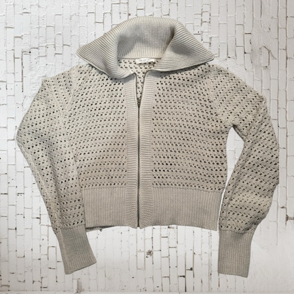 Doe & Rae Zip Front Sweater Sz M NWOT | Textured Knit Neutral Layer - Picture 5 of 6